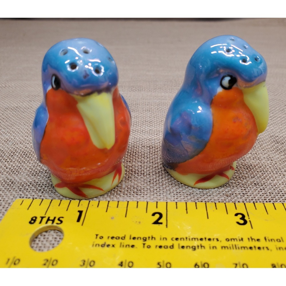 Lusterware Blue And Orange Bird Salt &‎ Pepper Set